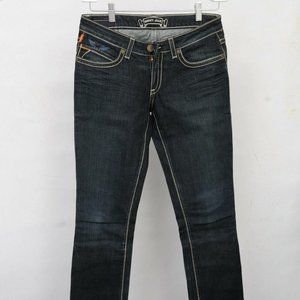 Robins Jeans Dark Wash Denim Long Flap Studded Pockets Straight Jeans Womens 29